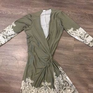 Olive green 3/4 sleeve wrap dress
